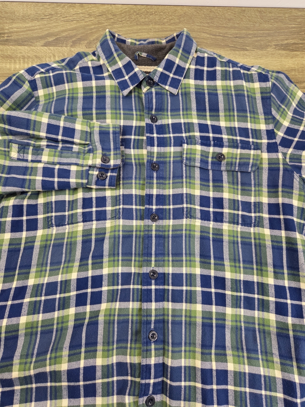 L.L. Bean Flannel Jacket Men's Large Blue Green Plaid Fleece Lined Outdoors